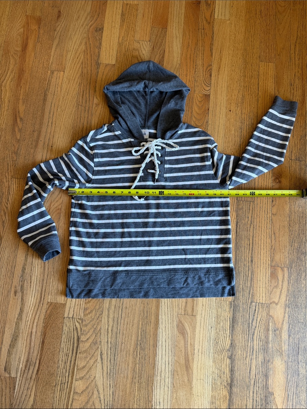CAbi Charcoal Gray & White Striped Lace-Up Hoodie Medium - Picture 7 of 14